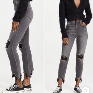 L'Agence Jeans Womens 26 Stylish Gray Stretch Denim Ripped Chewed Hem Skinny